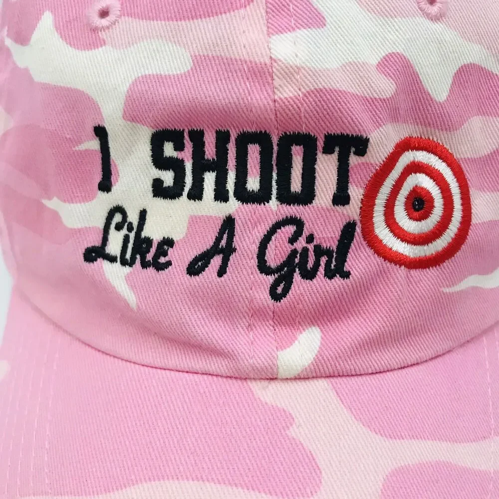 I Shoot Like a Girl Pink Camo Baseball Cap Womens Twill Strapback Port Authority